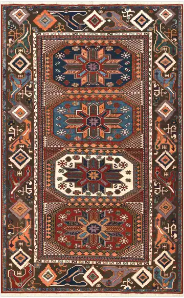 Ковёр Сумах 5266 — коричневый и красный, с медальоном
