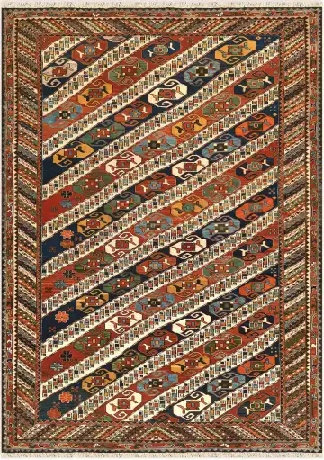Ковёр Сумах 5276 — коричневый и красный, в полоску