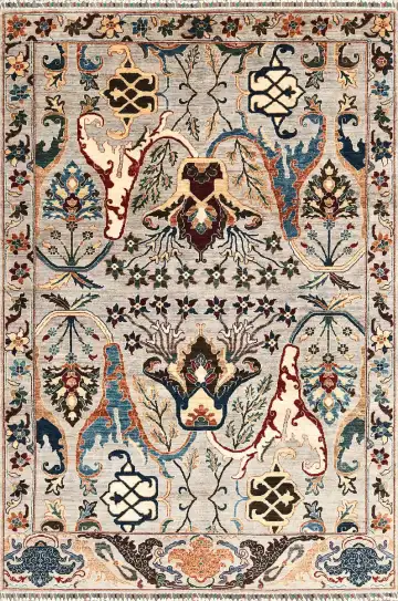 Ковёр Bidjar 5277 — кремовый и синий, сюжетный рисунок