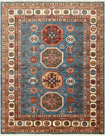 Ковёр Казах 5295 — голубой и коричневый, с медальоном