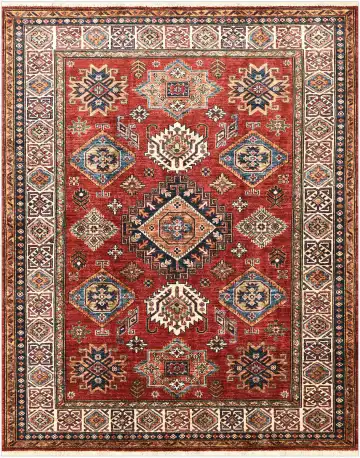 Ковёр Казах 5302 — красный и белый, с медальоном