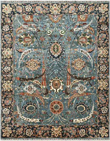 Ковёр Safavid 5325 — голубой и оранжевый, с медальоном