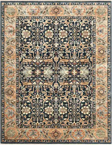 Ковёр Saltani 5329 — чёрный и кремовый, растительный рисунок