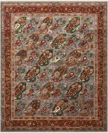 Ковёр Baluchi 5336 — серый и красный, растительный рисунок
