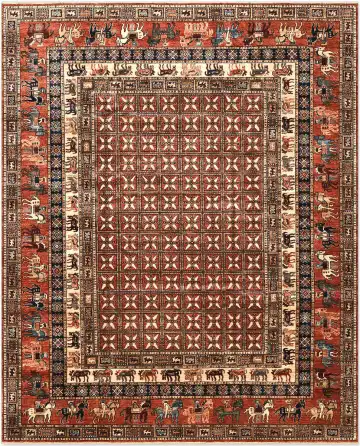 Пакистанский ковёр 5349 — красный и кремовый, геометрический рисунок