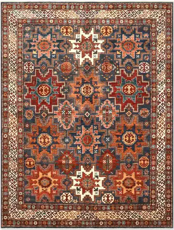 Ковёр Казах 5350 — коричневый и белый, геометрический рисунок