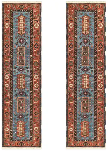 Ковёр Сумах 5358 — коричневый и синий, геометрический рисунок