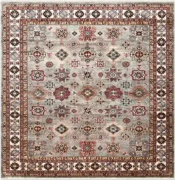 Ковёр Казах 5364 — серый и красный, с медальоном