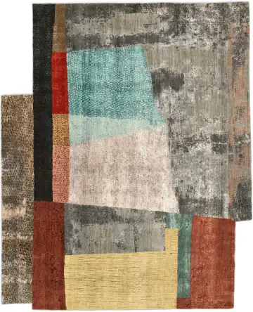 Индийский ковёр 5414 — серый и бирюзовый, пэчворк