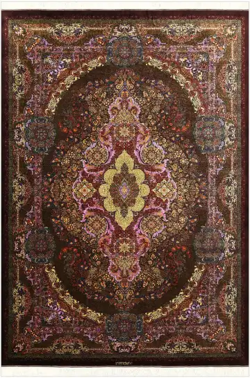 Ковёр Кум 5419 — бордовый и золотистый, с медальоном