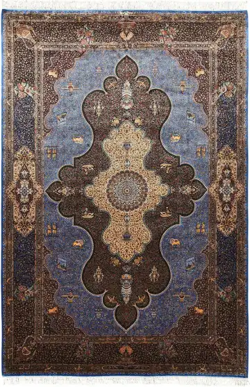 Ковёр Tehran 5429 — синий и коричневый, с медальоном