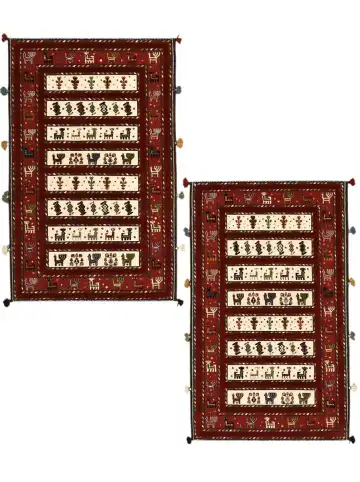 Ковёр Sirjan 5543 — бордовый и кремовый, в полоску