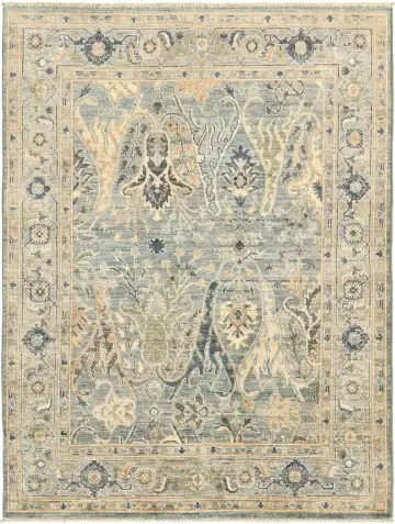 Ковёр Bidjar 5651 — кремовый и голубой, растительный рисунок