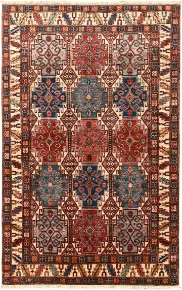 Ковёр Казах 5661 — красный и белый, с медальоном