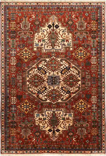 Ковёр Baluchi 5673 — красный и бежевый, с медальоном