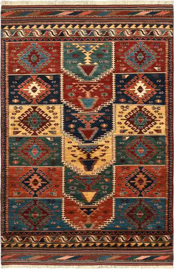 Ковёр Baluchi 5677 — красный и зелёный, геометрический рисунок