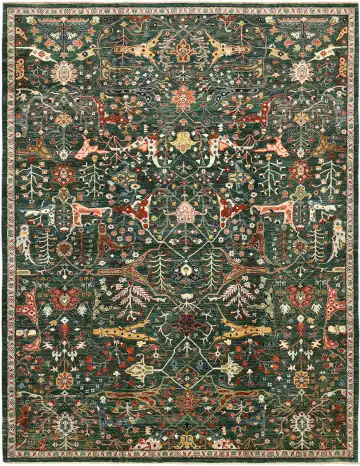 Ковёр Saltani 5683 — зелёный и золотистый, восточный орнамент