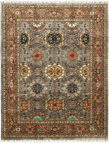 Ковёр Saltani 5684 — серый и золотистый, с медальоном