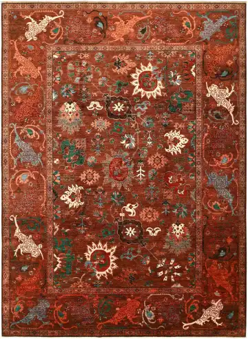 Ковёр Bidjar 5685 — красный и белый, сюжетный рисунок