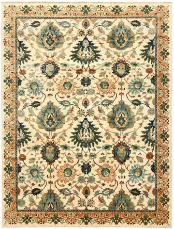 Ковёр Saltani 5687 — кремовый и синий, растительный рисунок