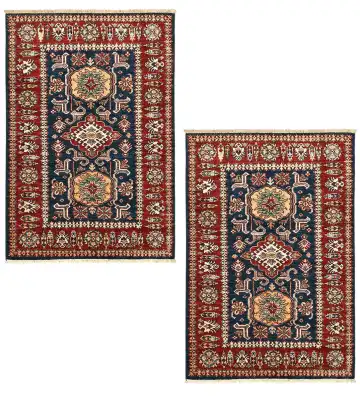 Ковёр Казах 5704 — синий и жёлтый, с медальоном