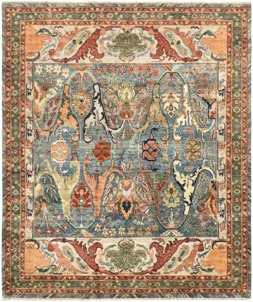 Ковёр Bidjar 5722 — оранжевый и голубой, сюжетный рисунок