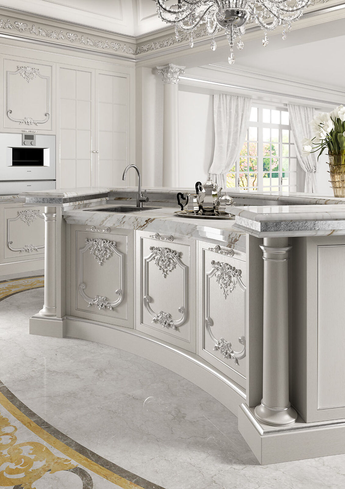 Kitchens White Classic Kitchen With Marble Surface — FMF, collection Кухни