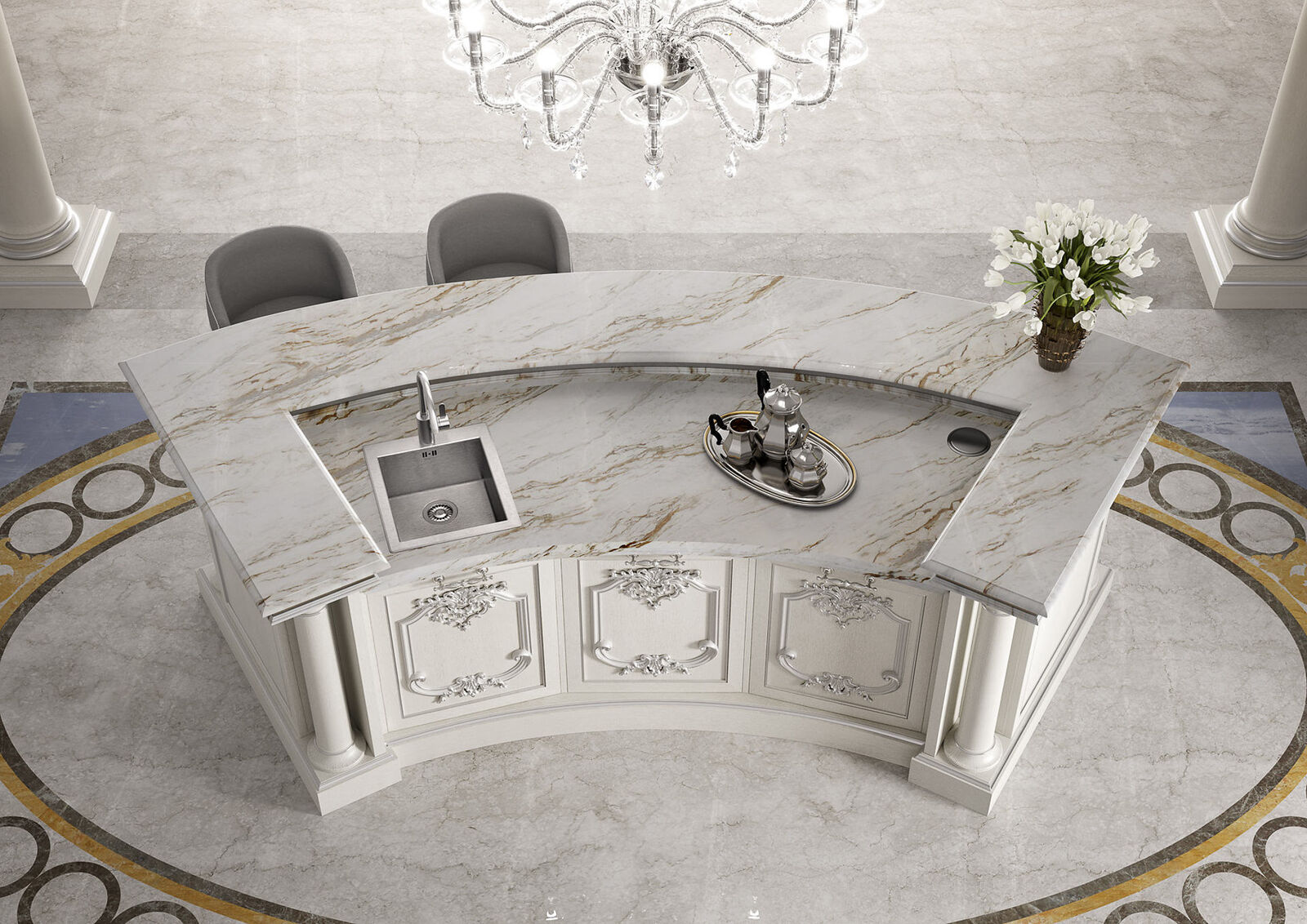 Кухня White Classic Kitchen With Marble Surface — FMF, кадр 7