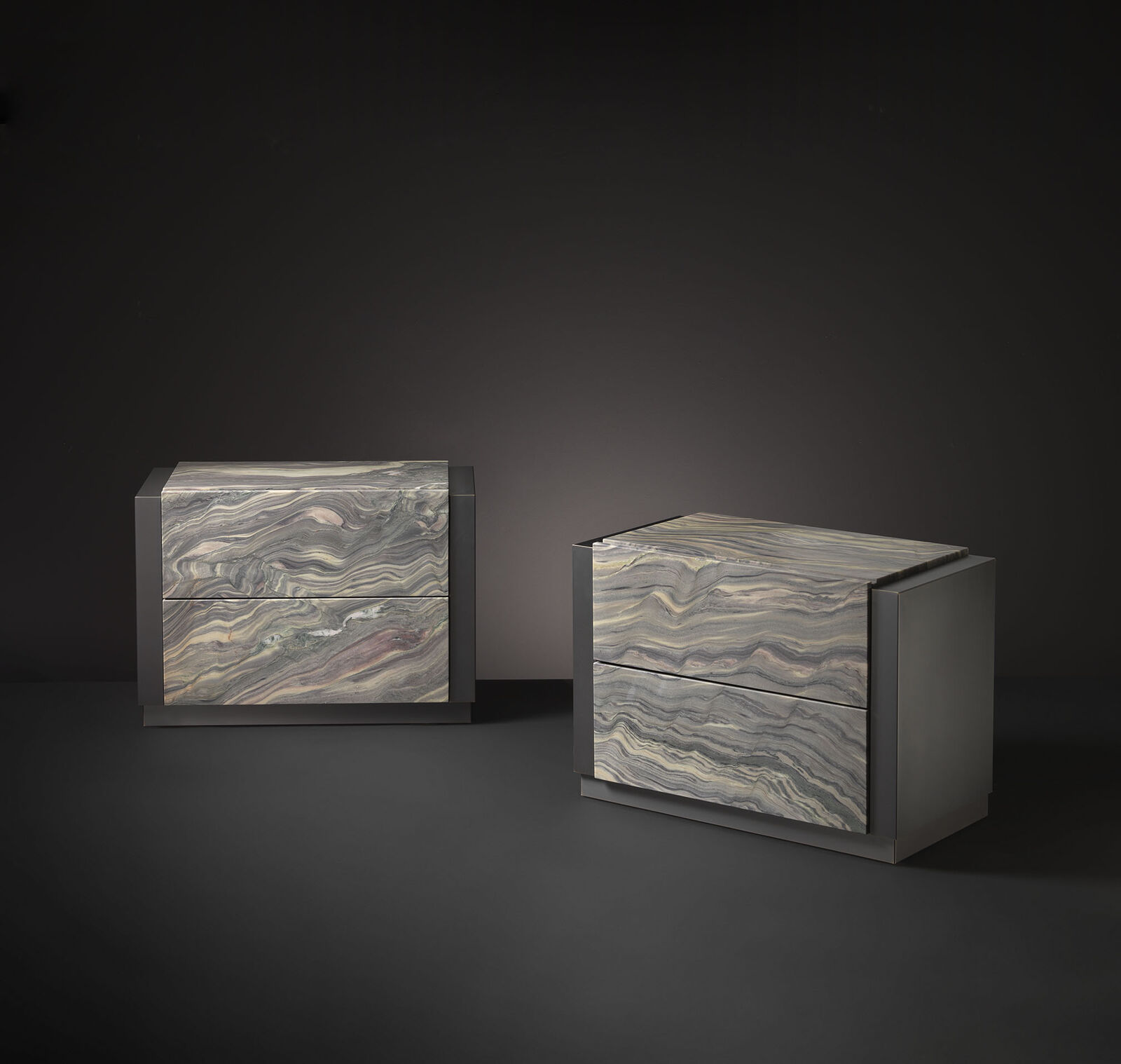 Bedside tables Oak Bedside Tables With “Explosion Blu” Marble And Galvanised Metal — FMF, collection Отдельные предметы