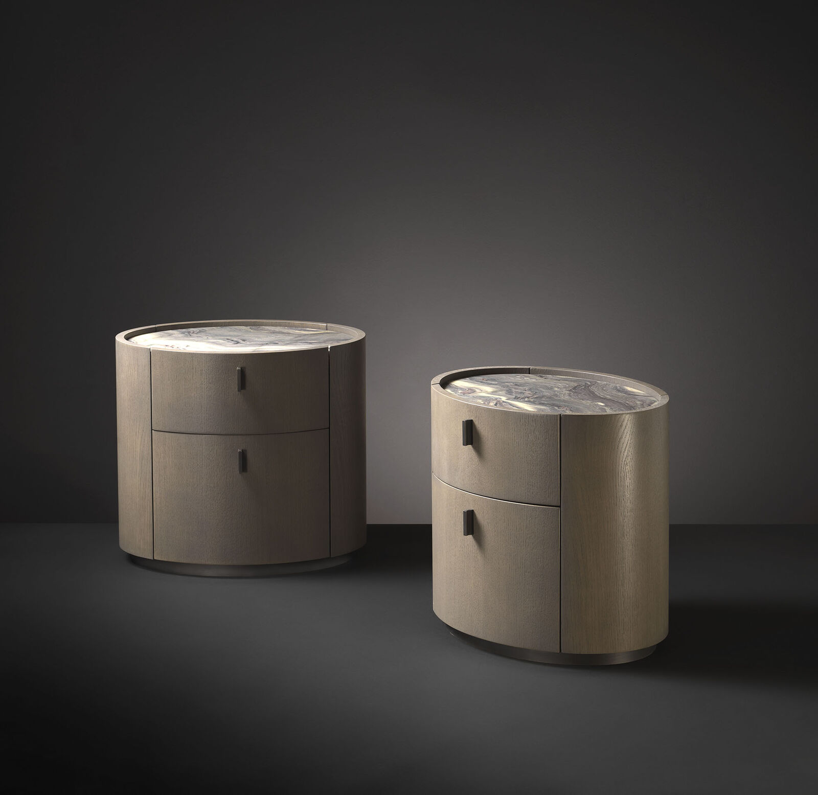 Bedside tables Oval Oak Bedside Tables With “Explosion Blue” Marble And Alcantara — FMF, collection Отдельные предметы