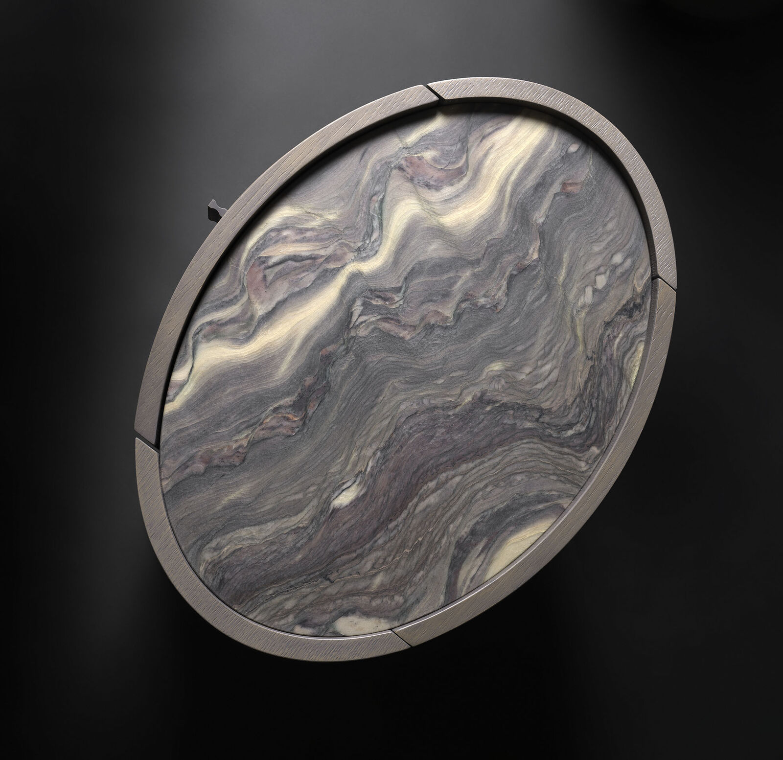 Тумба Oval Oak Bedside Tables With “Explosion Blue” Marble And Alcantara — FMF, кадр 2