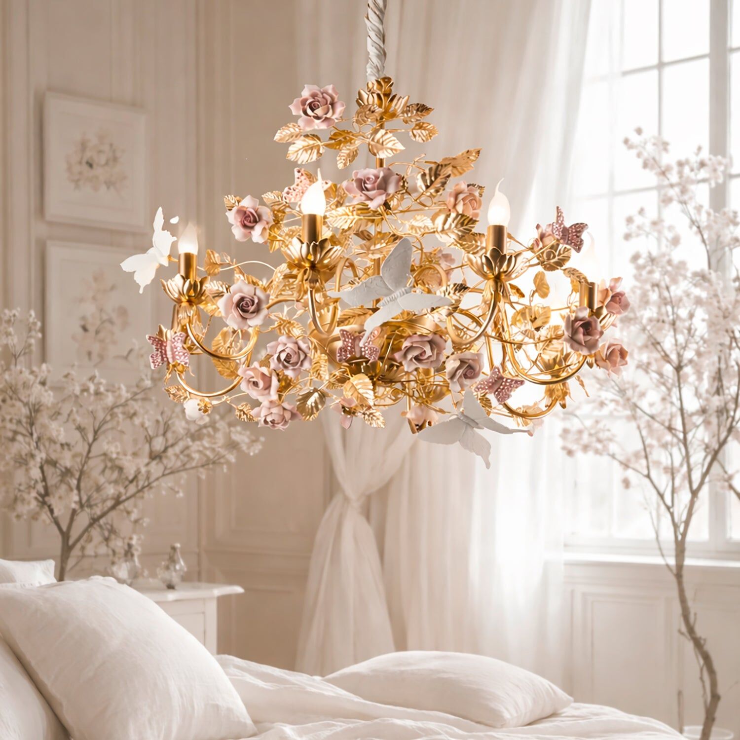 Люстра Alice'S Dream Chandelier - 8 Lights - Gold & Pink — Villari, кадр 2