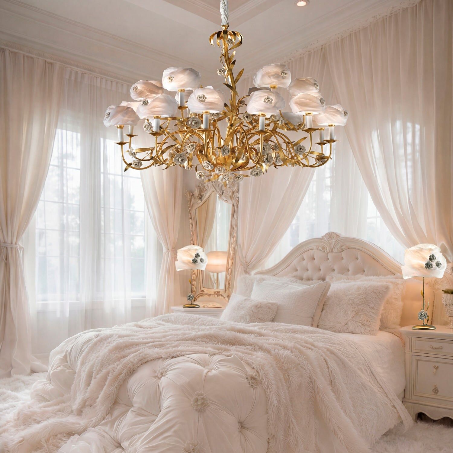 Люстра Camelia Chandelier - 18 Lights - Gold & White — Villari, кадр 2