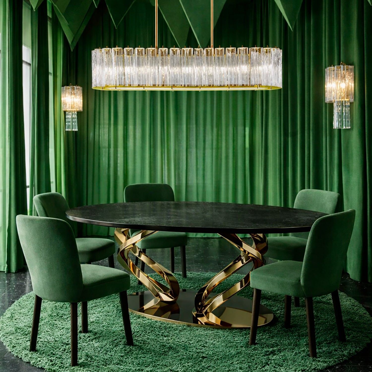 Люстра Drum Oval Chandelier - 9 Lights - Transparent & Gold — Villari, кадр 2