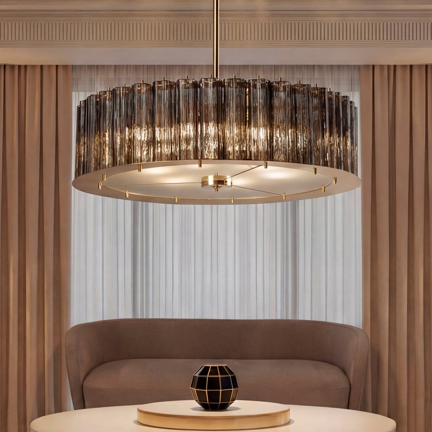Люстра Drum Round Chandelier - 6 Lights - Bronze & Gold — Villari, кадр 5