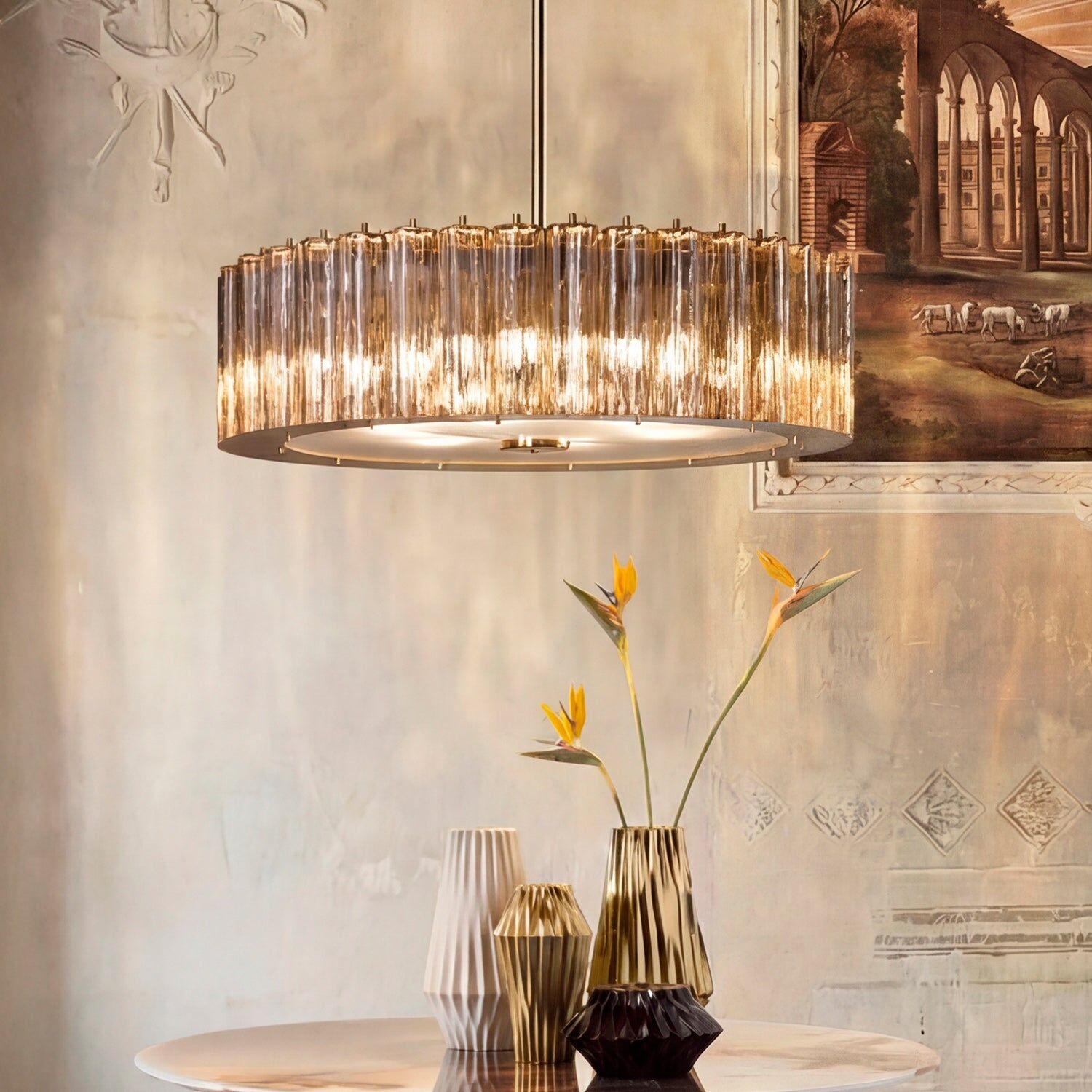 Люстра Drum Round Chandelier - 6 Lights - Gold — Villari, кадр 2