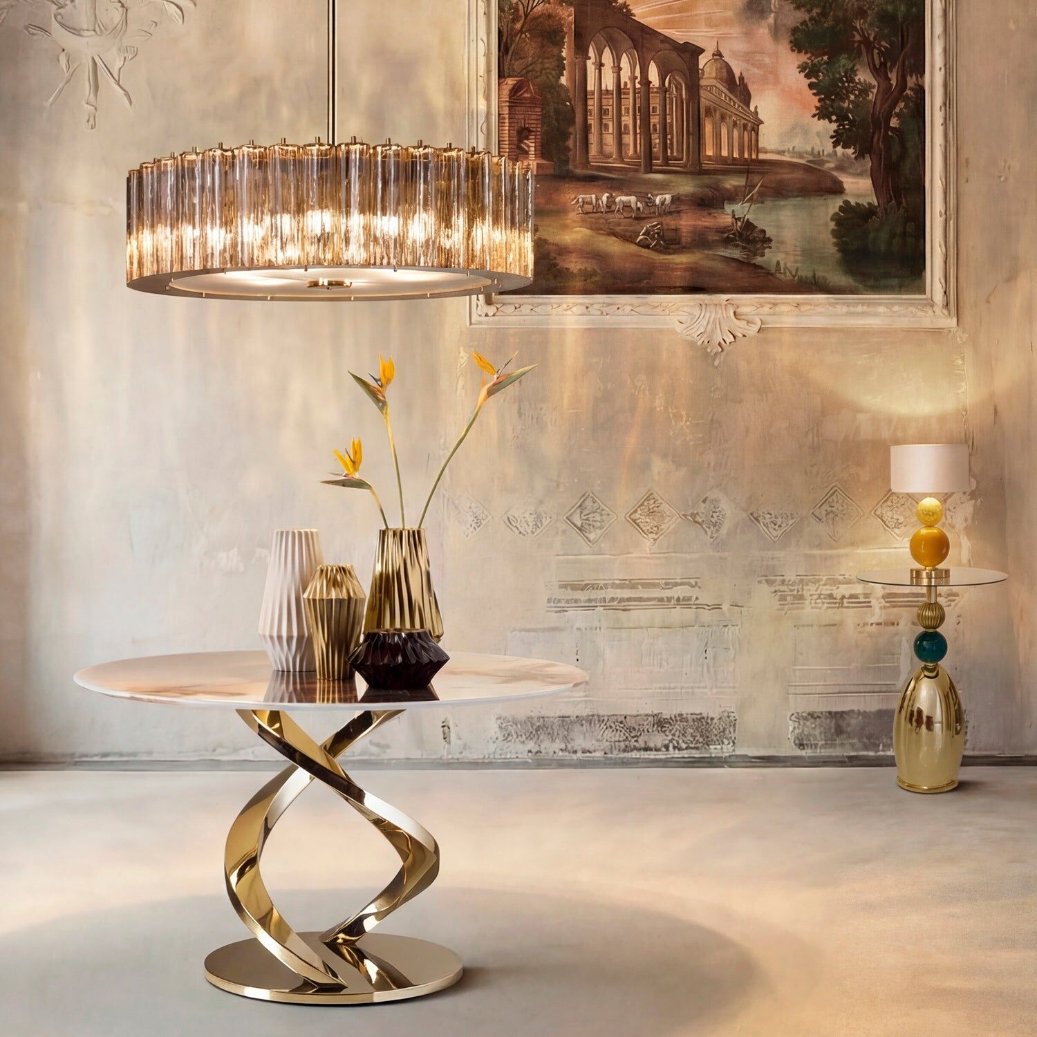 Люстра Drum Round Chandelier - 6 Lights - Gold — Villari, кадр 4