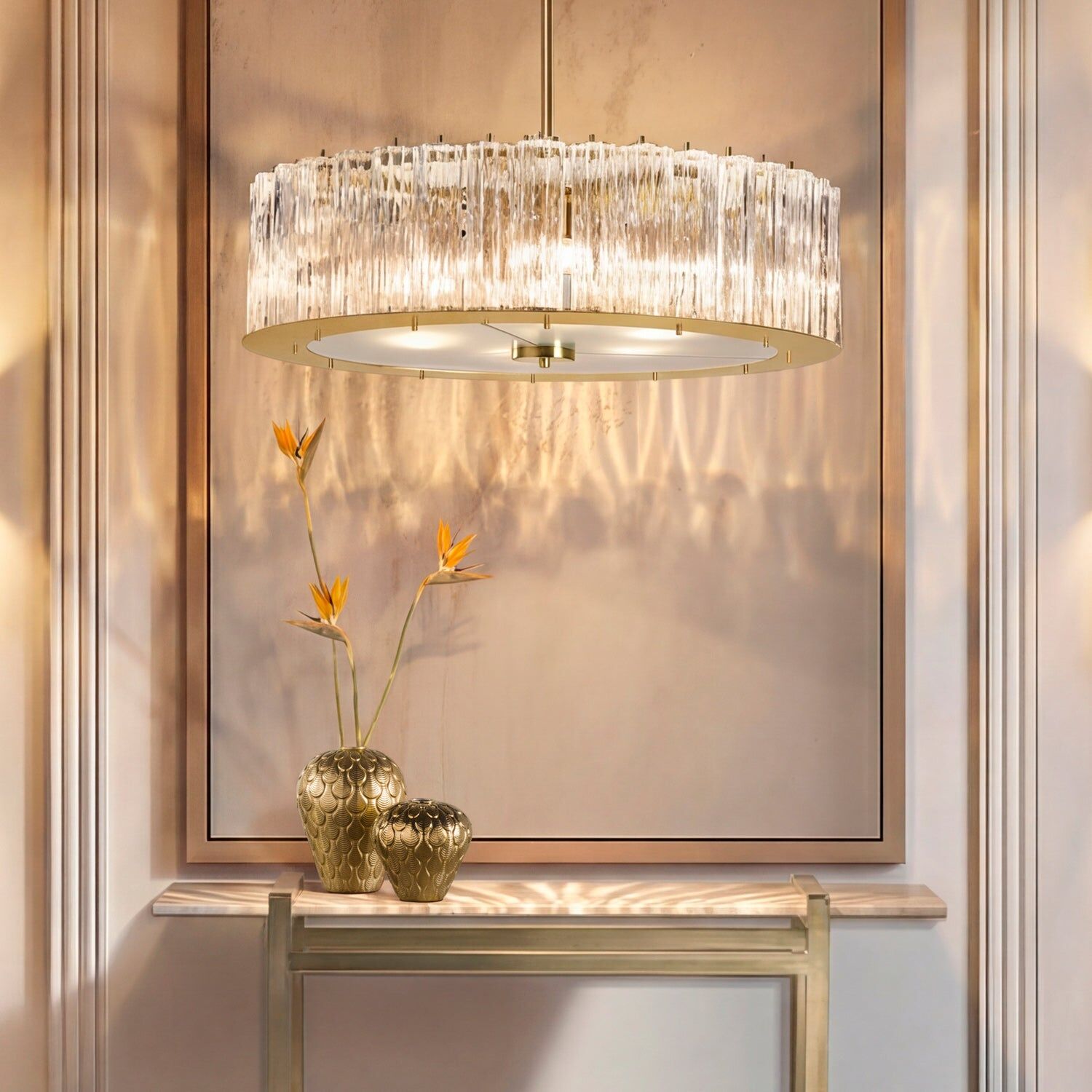 Люстра Drum Round Chandelier - 6 Lights - Transparent & Gold — Villari, кадр 2