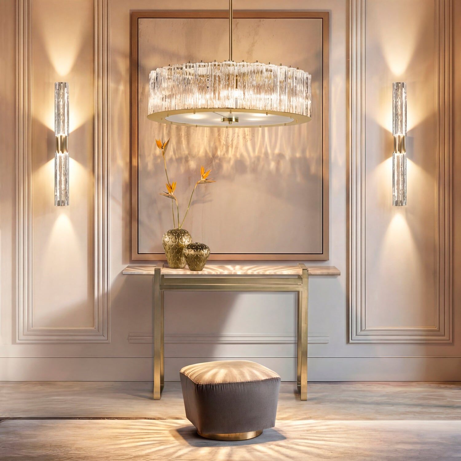 Люстра Drum Round Chandelier - 6 Lights - Transparent & Gold — Villari, кадр 4