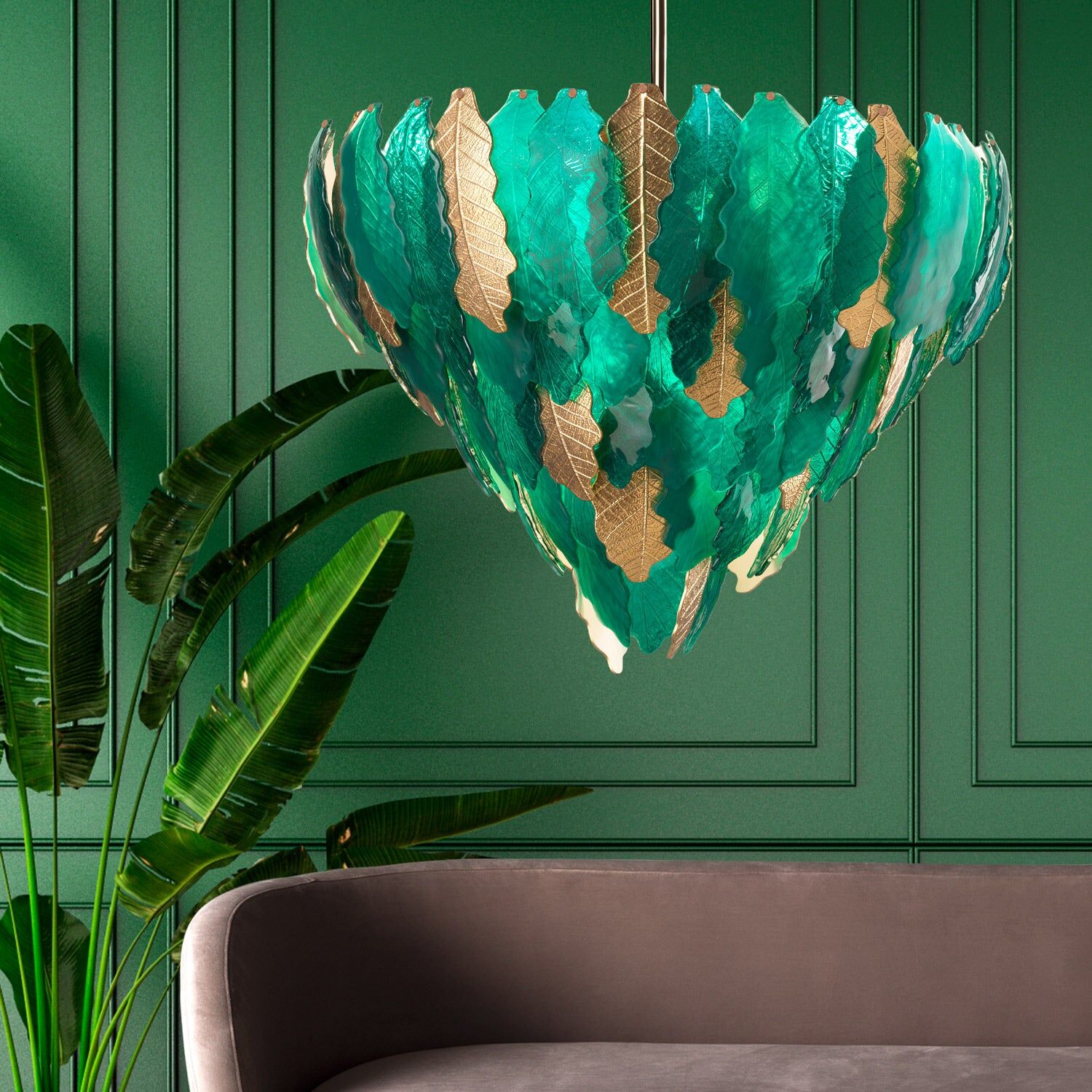 Люстра Kelly Chandelier - 12 Lights - Peacock Green & Gold — Villari, кадр 4