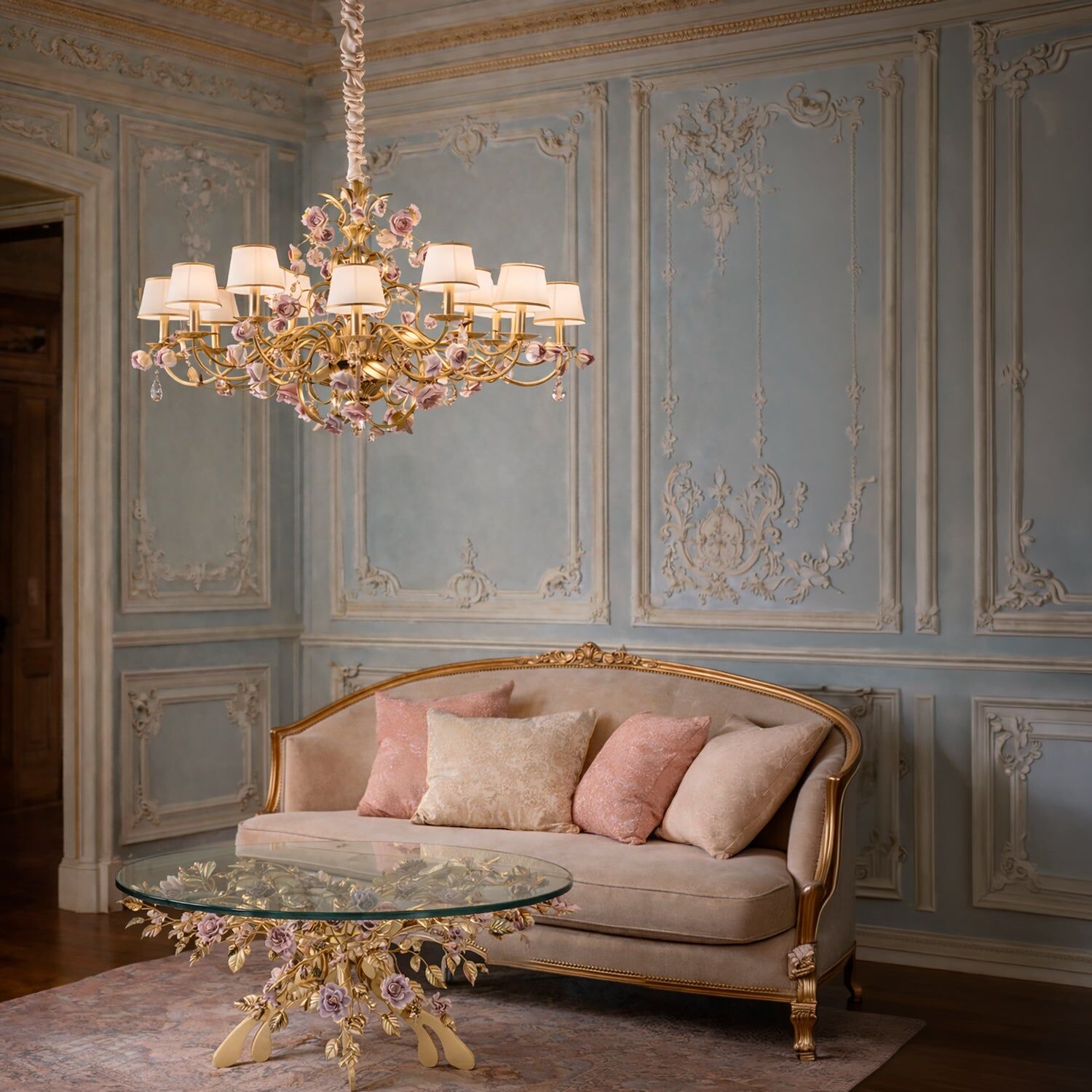 Люстра Peony 18 Light Chandelier - Gold & Pink — Villari, кадр 2