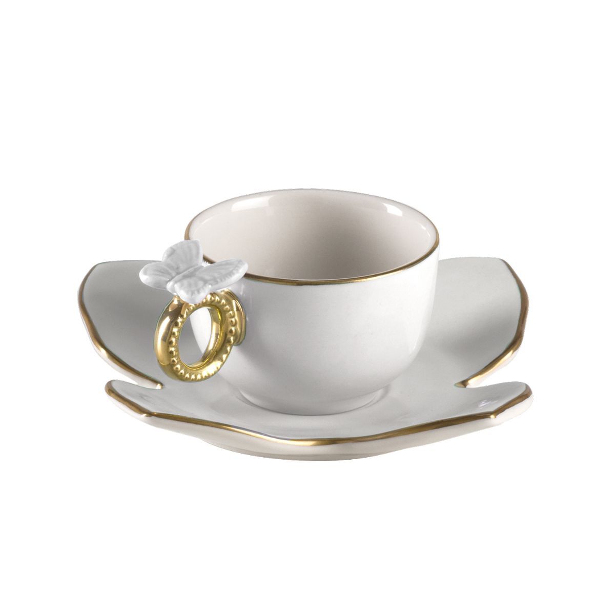 Посуда Butterfly White & Gold Coffee Cup & Saucer — Villari, коллекция Посуда