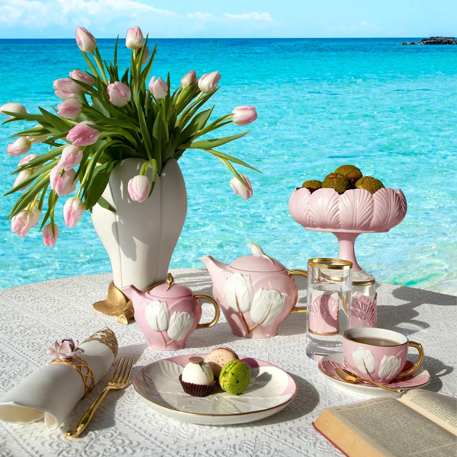 Посуда Tulip Tea Pot - Pink & White — Villari, кадр 2