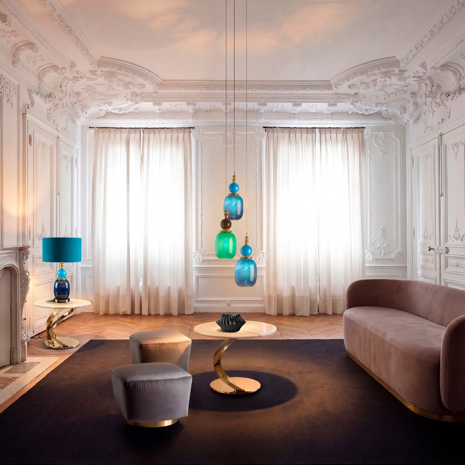 Потолочный светильник Violette Pendant Light - Blue & Gold — Villari, кадр 4