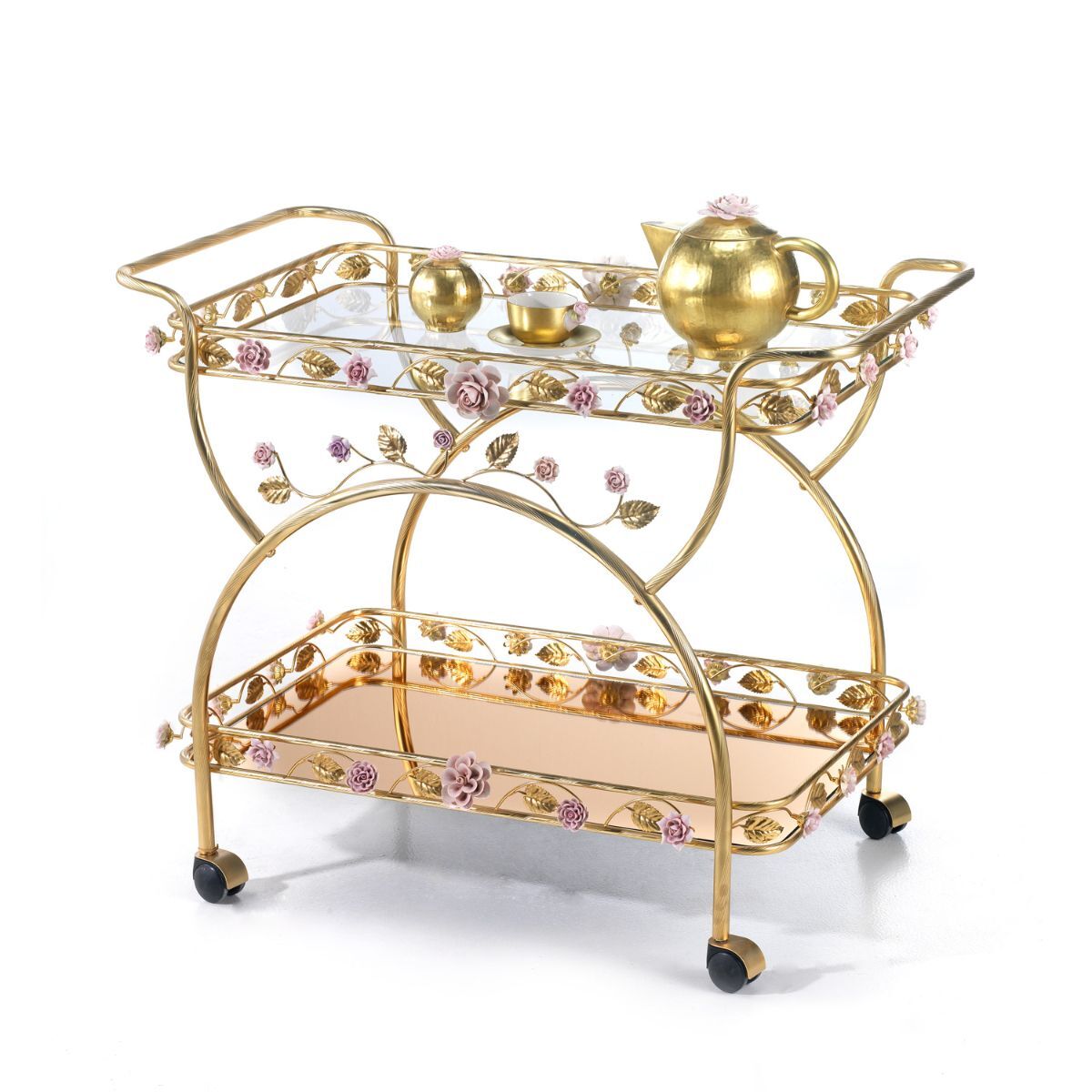 Bedside tables Marie-Antoinette Tea Trolley - Pink & Gold — Villari, collection Мебель