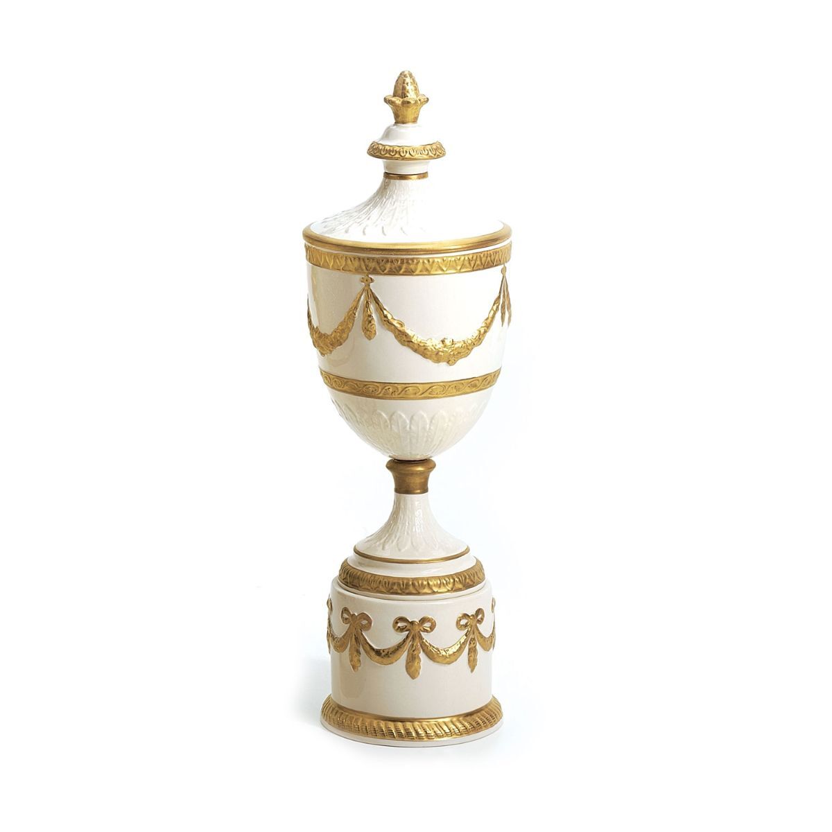 Vases Josephine Potiche With Festoon And Base - White & Gold — Villari, collection Декор