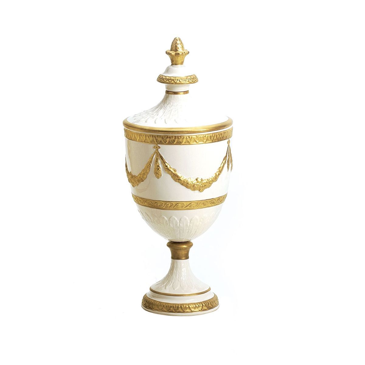 Vases Josephine Potiche With Festoon - White & Gold — Villari, collection Декор