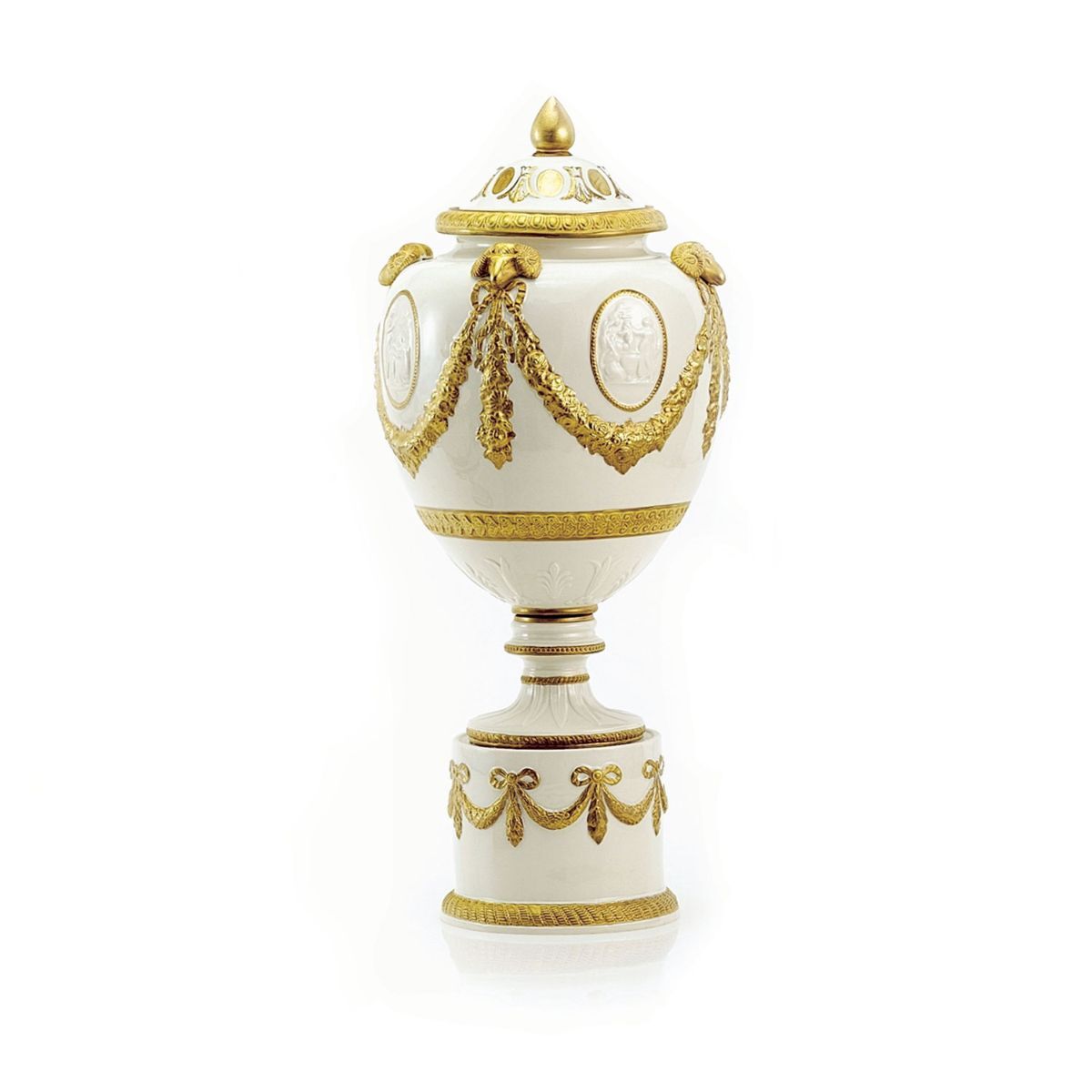 Vases Napoleon Potiche With Festoon And Cameo - White & Gold — Villari, collection Декор
